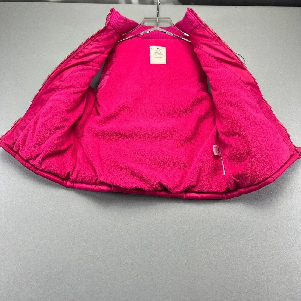 Old Navy Puffer Vest Girls Small Pink Fleece Lined Insulated Mock Neck Full Zip